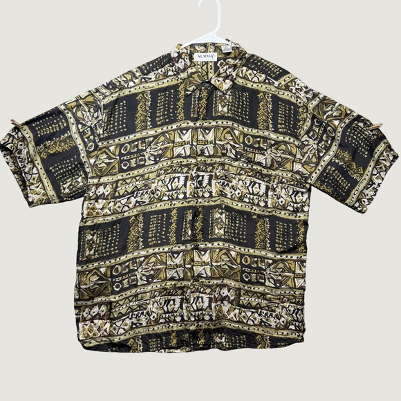 Summa Other - Vintage 90s SUMMA Silk Shirt MNS L Geometric Abstract Tribal Button Up 100% Silk